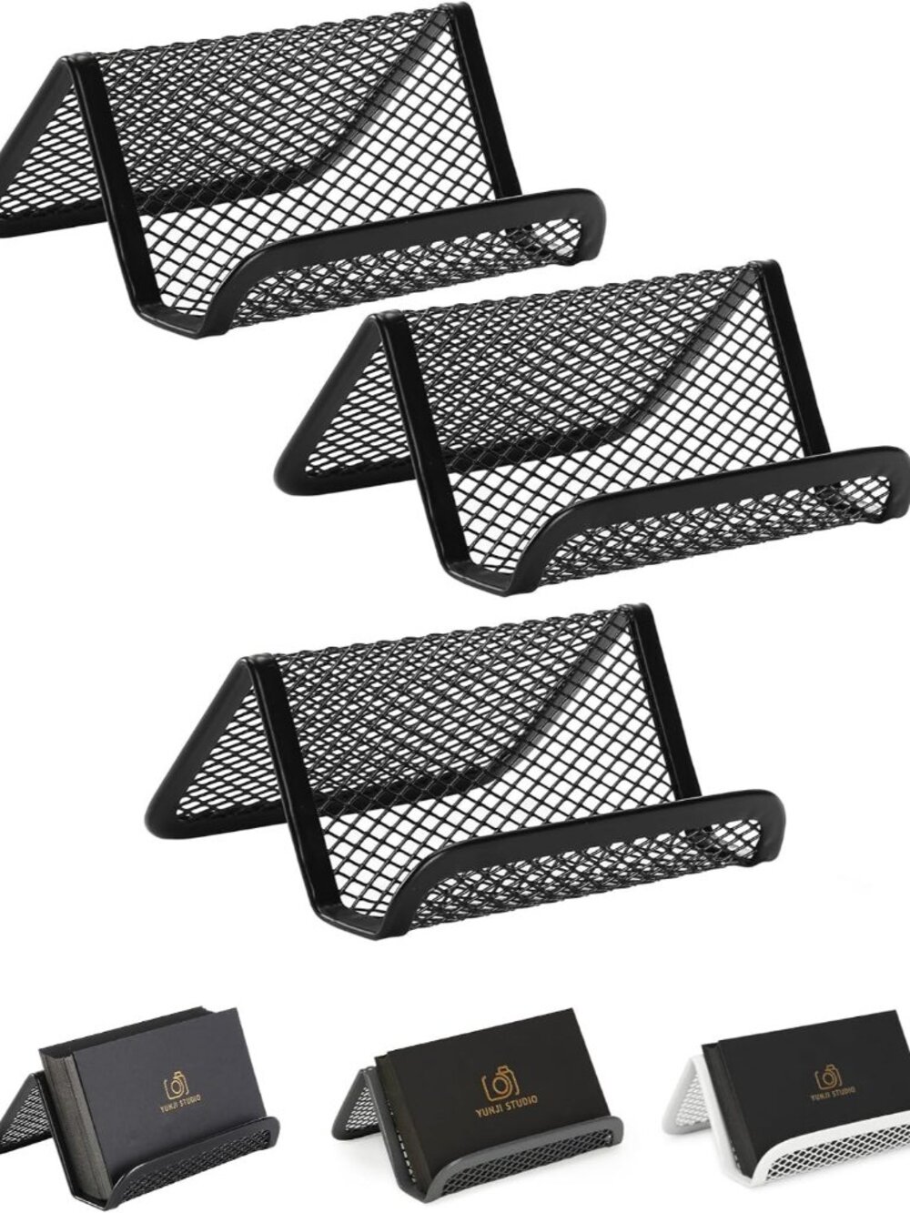 Metal Mesh Business Card Holders, 3 Pack, Black